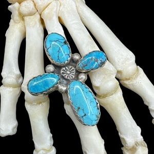 Adam Fierro Sterling Silver Santa Rita Turquoise Adjustable Cross Ring Size 9